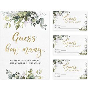 Guess How Many Card Game White Gold & Green Eucalyptus Theme with 50 cards ~ New
